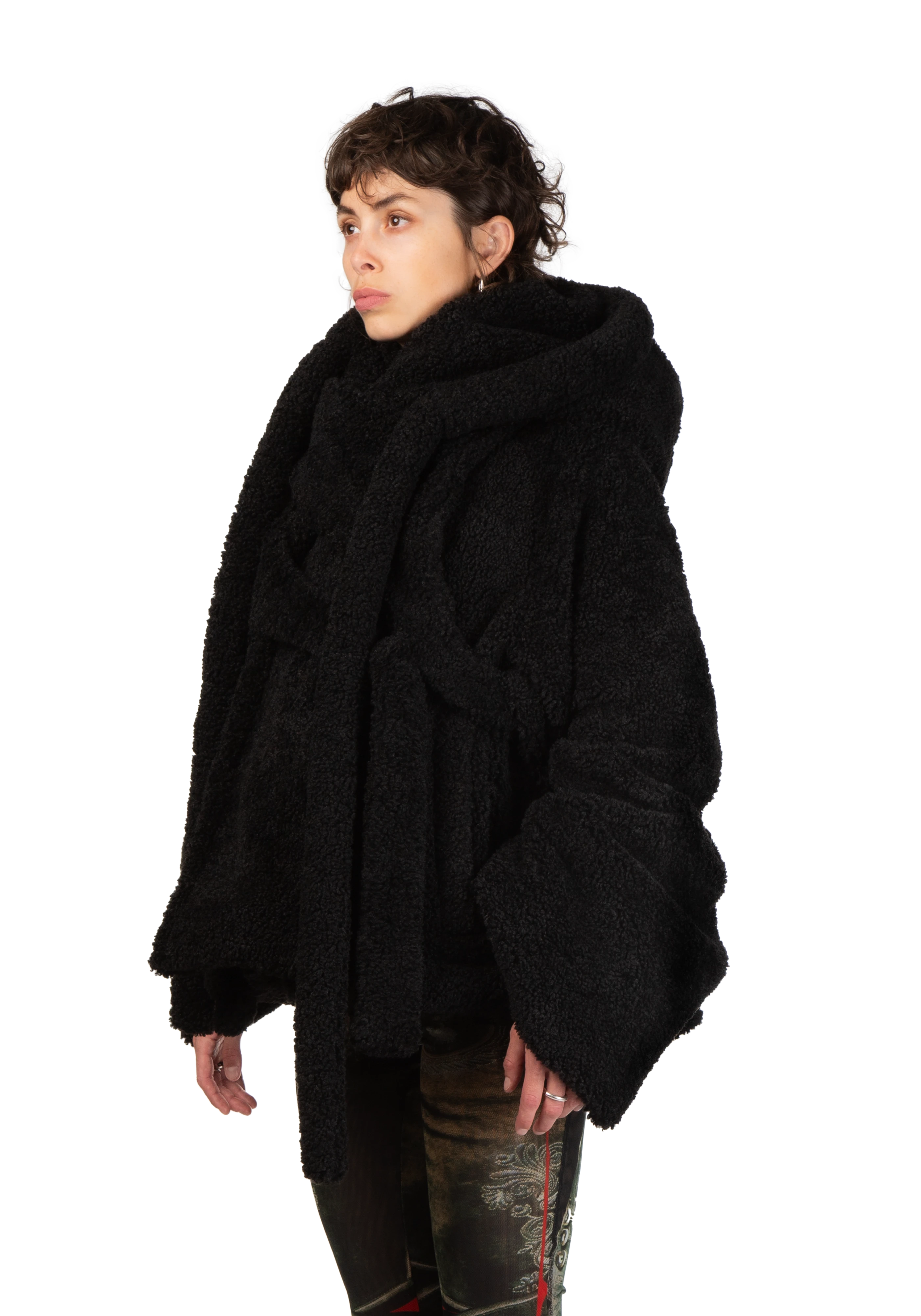 Black Wrap Teddy Short Coat