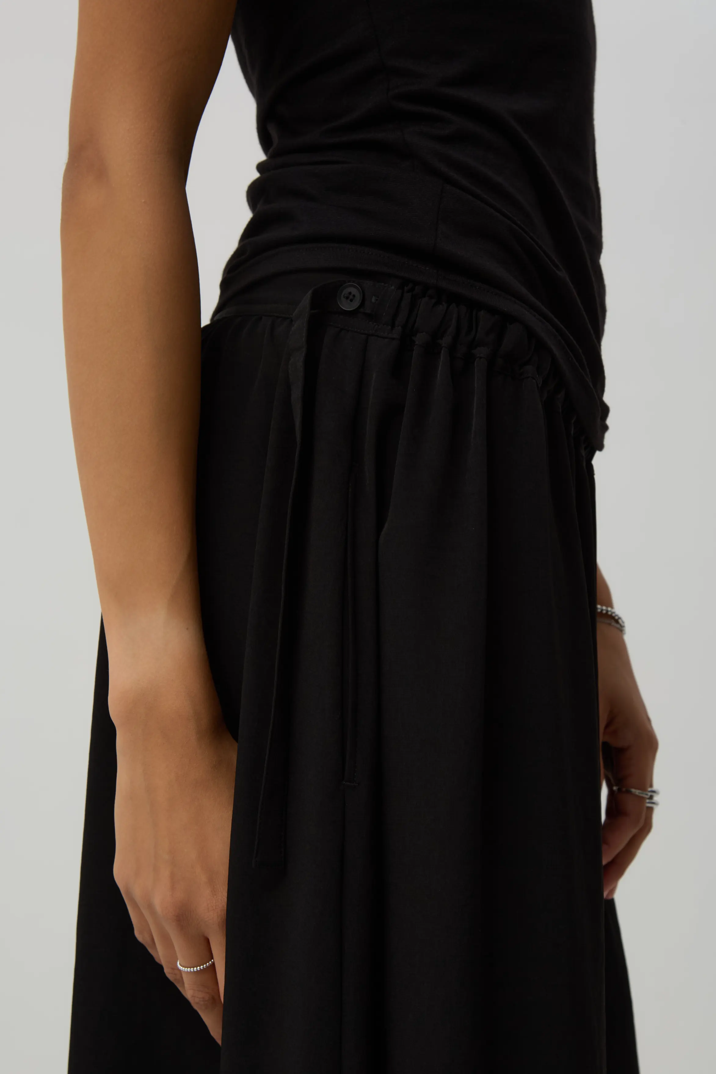 Black Gathered Skirt Pants