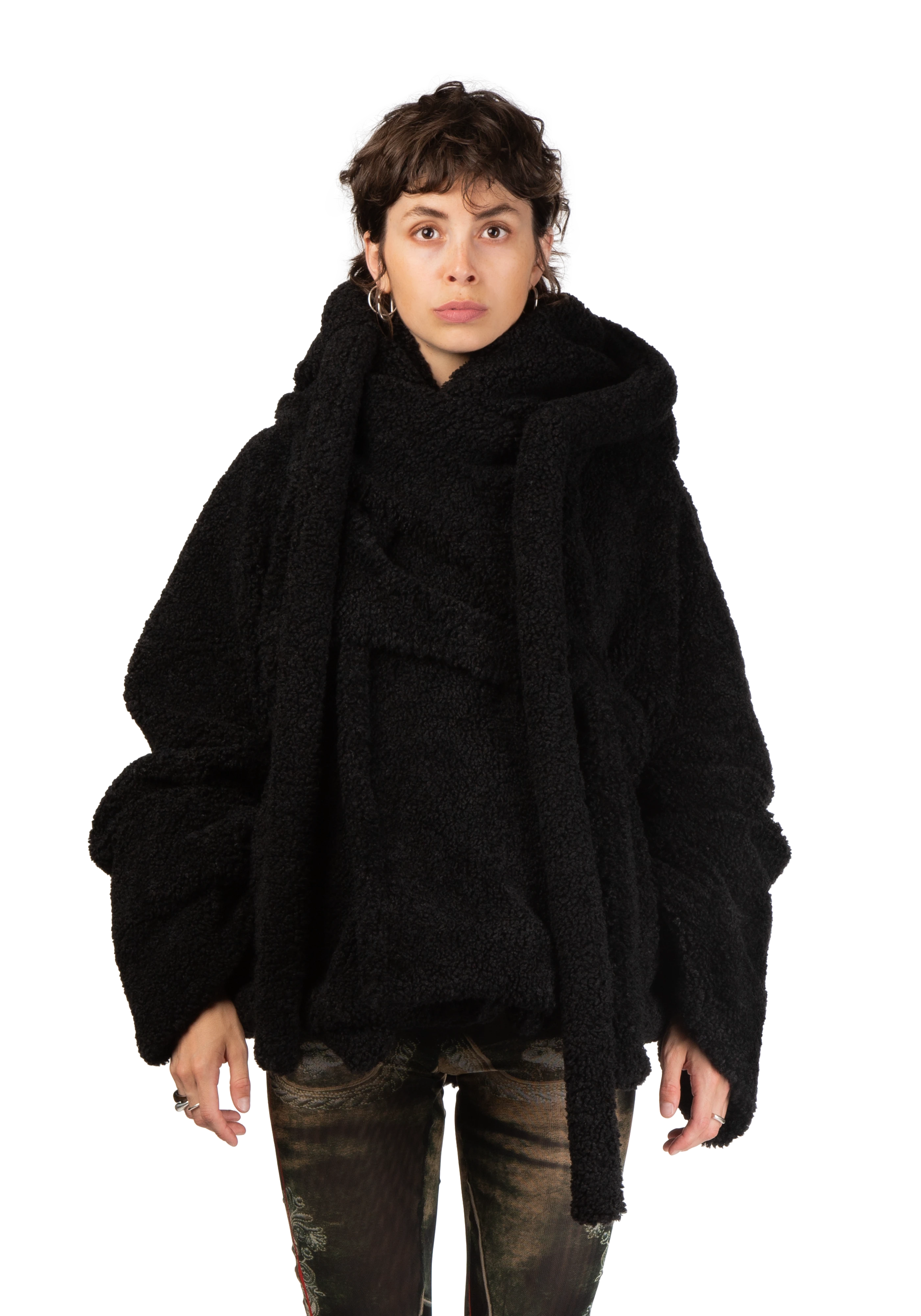 Black Wrap Teddy Short Coat 38 Horst Wanschura