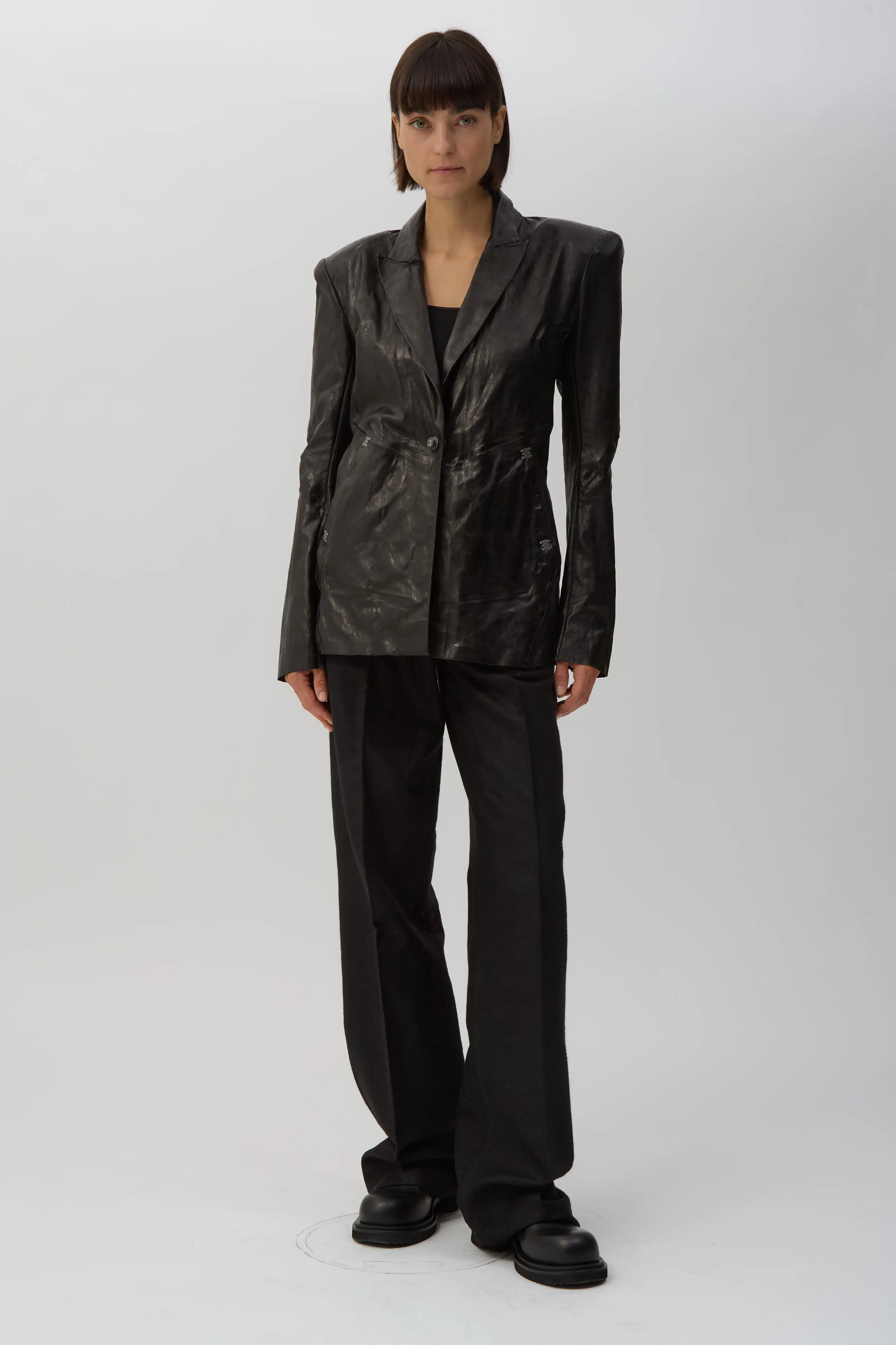 Black Epaulée Leather-Blazer