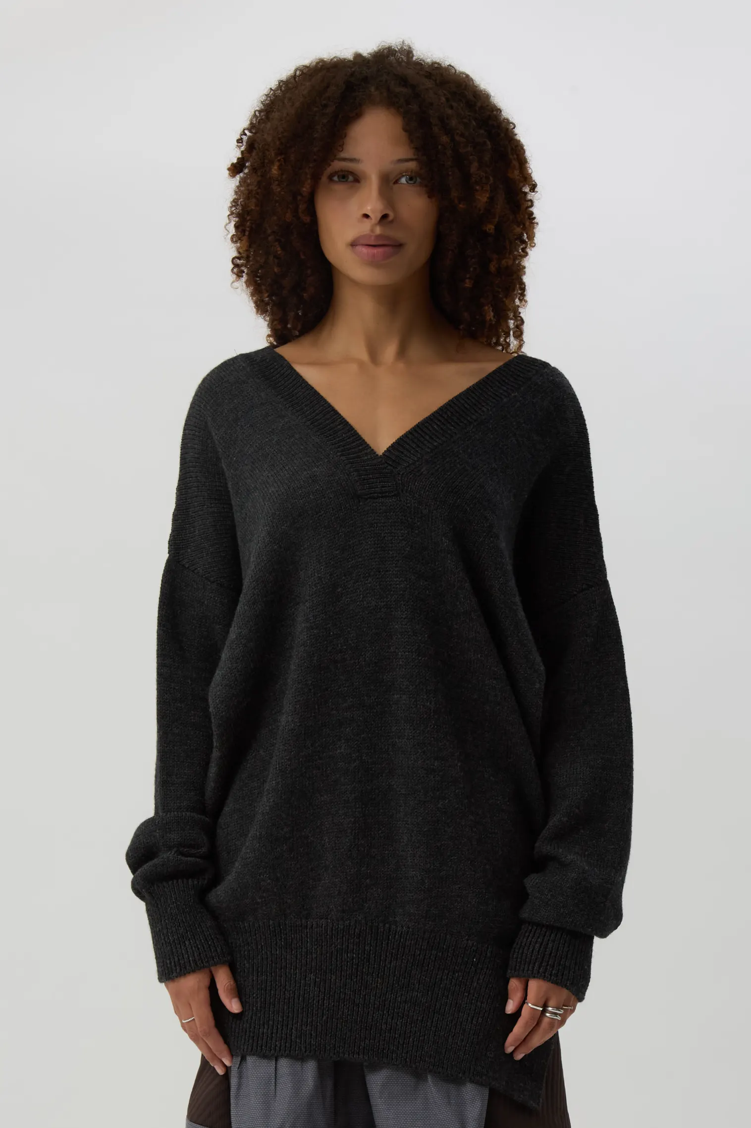 Charcoal Raise V-Neck Sweater