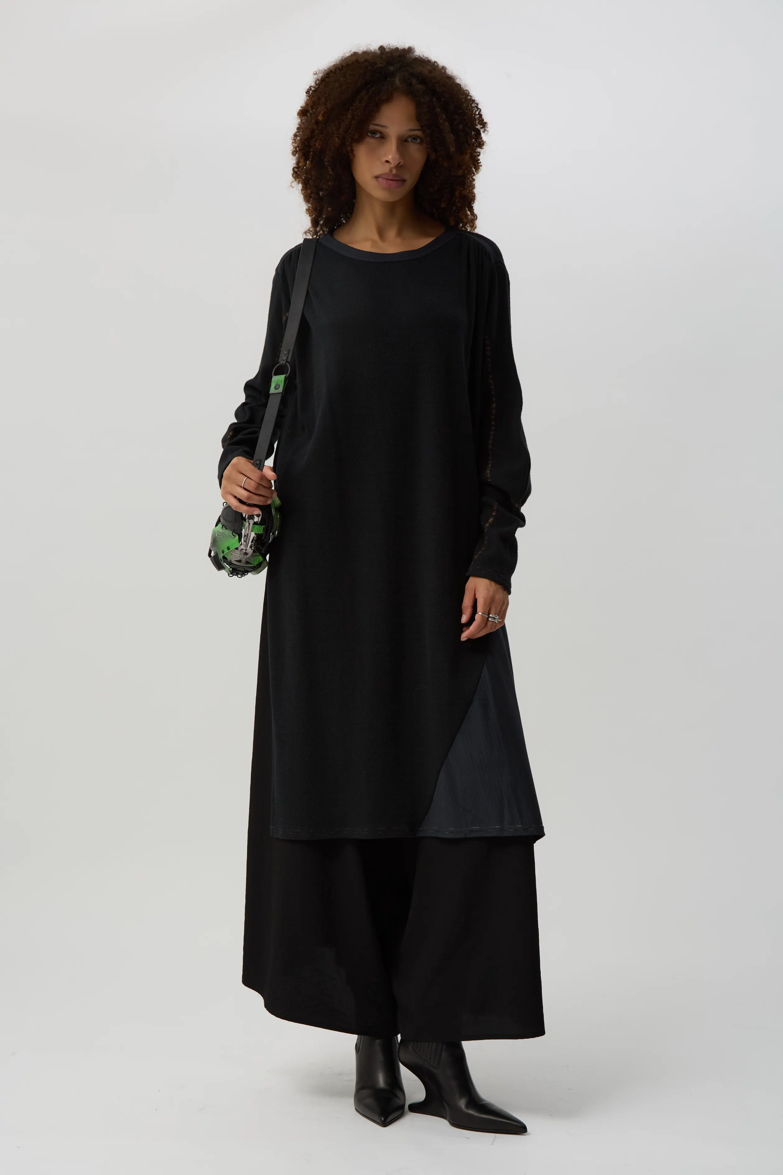 Black Gathered Skirt Pants