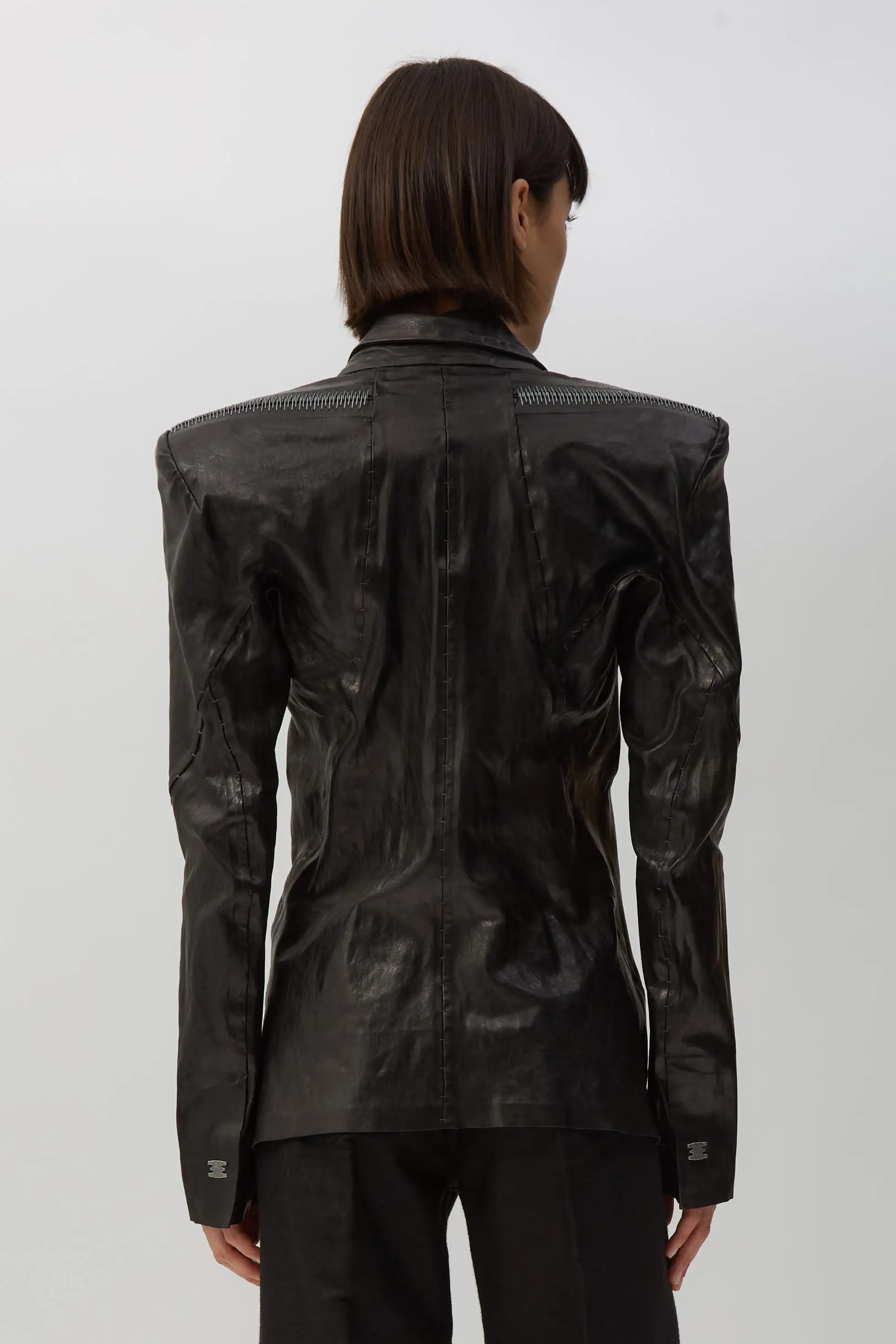 Black Epaulée Leather-Blazer
