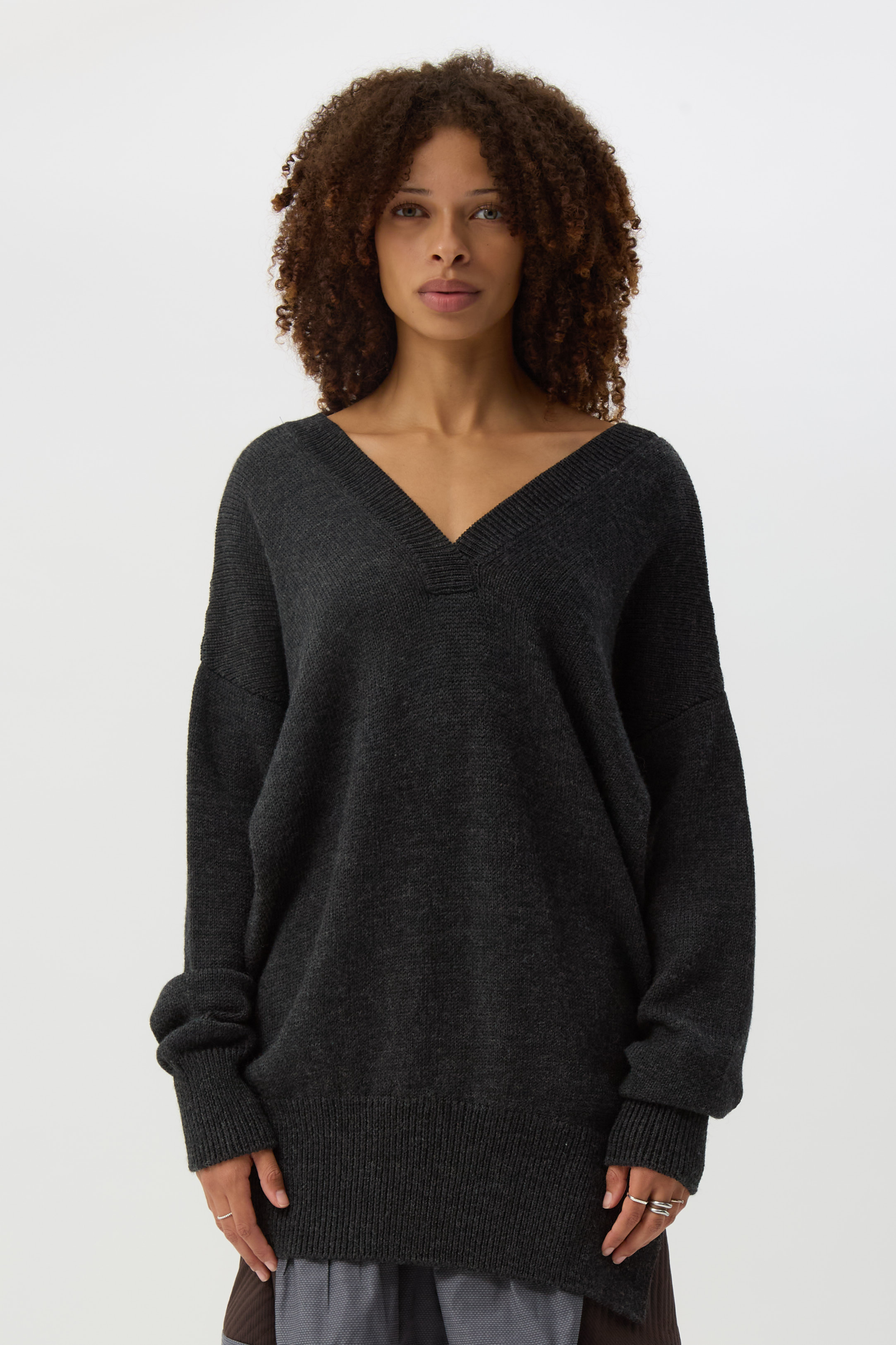 Charcoal Raise V-Neck Sweater