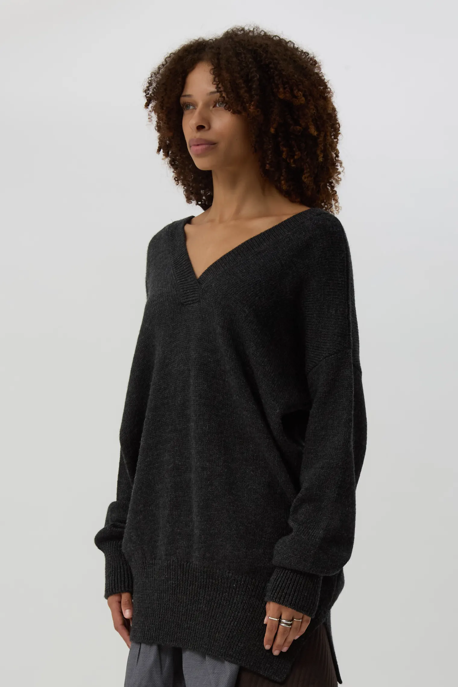 Charcoal Raise V-Neck Sweater