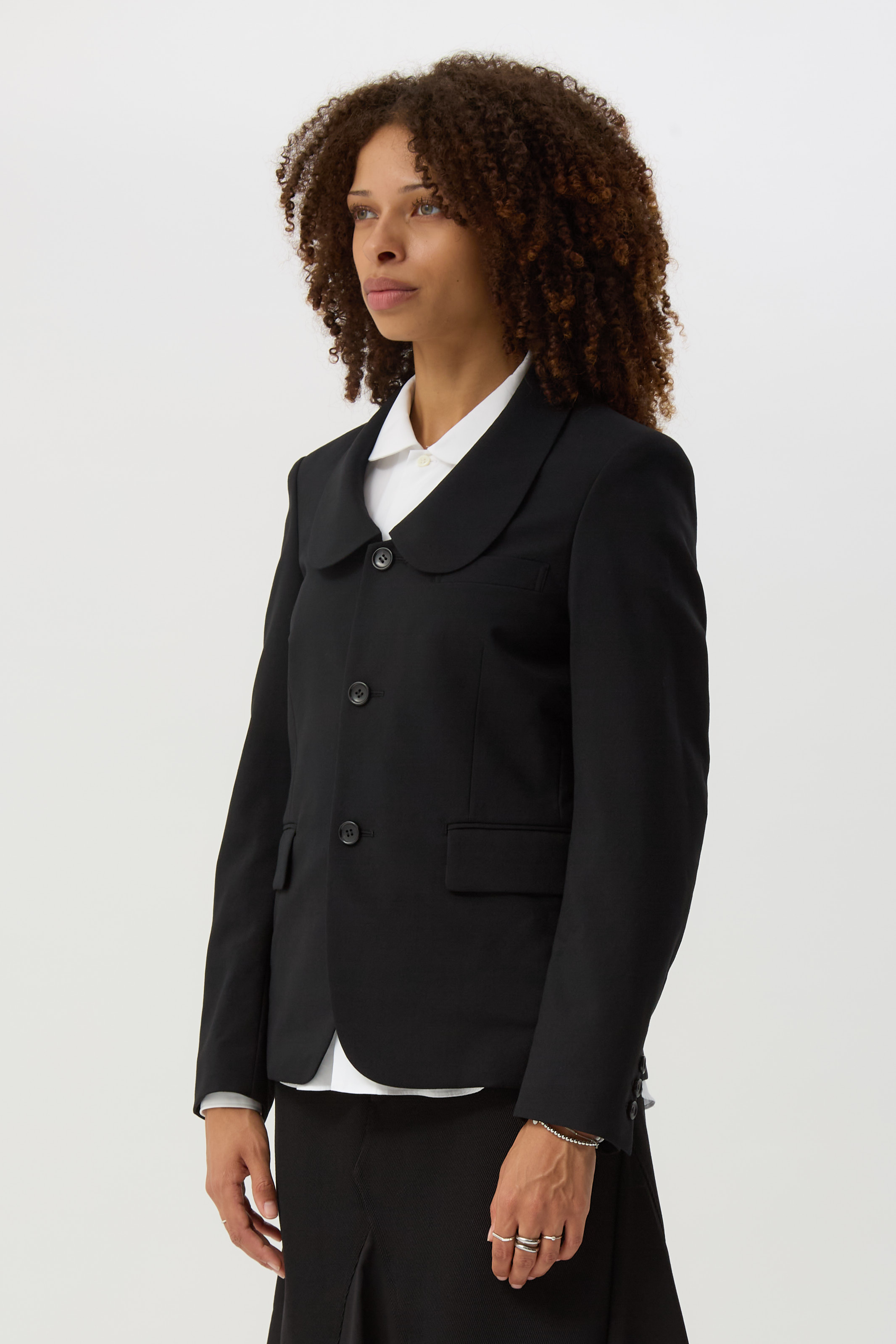 Black Rounded-Collar Jacket